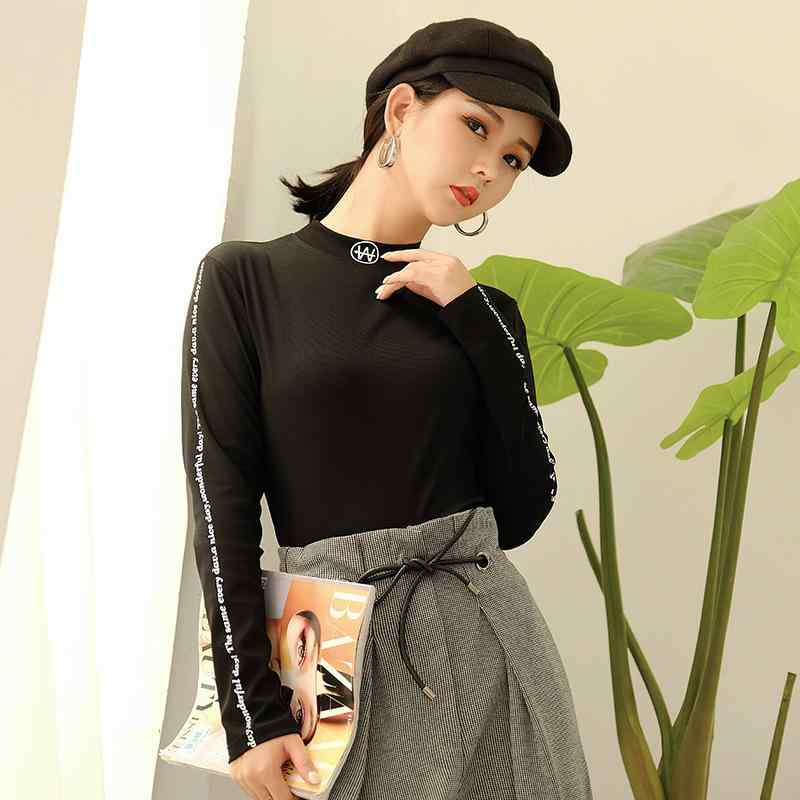 Tシャツ レディース 秋冬 裏起毛 暖か 保温 スリムフィット 細身 クルーネック 丸首 長袖 綿 コットン ポリエステル 上品 きれいめ カジュアル シンプル 無地 ブラック プルオーバー トップス カットソー 若見え 通勤 オフィス 普段使い 刺繍(4)