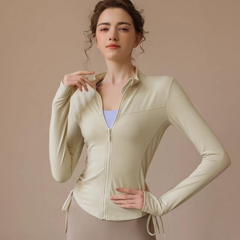スポーツトップス レディース スタンドカラー 長袖 ジップアップ ドローストリング スリムフィット 速乾性 着痩せ ヨガ フィットネス ランニング トレーニング 春秋