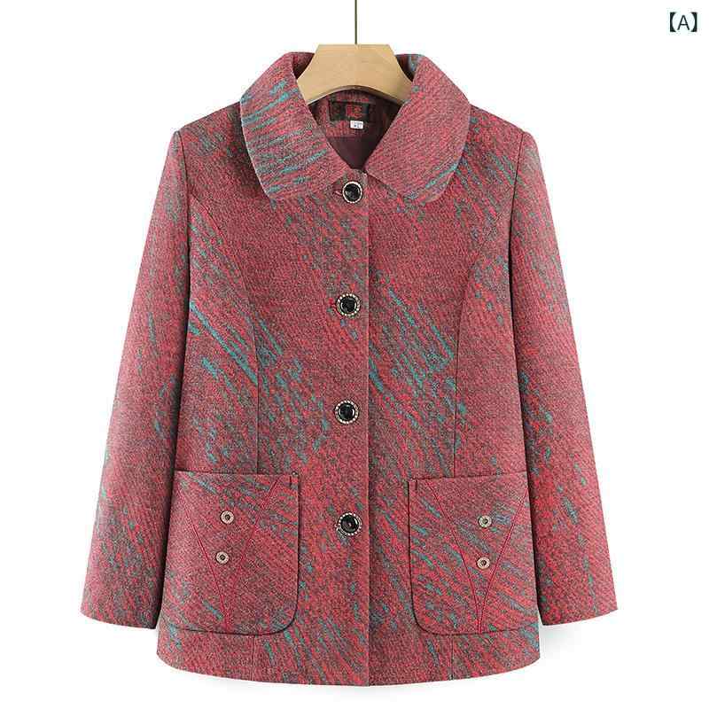 ジャケット レディース ミセス シニア 秋冬 ゆったり アウター ポリエステル 無地 大きめポケット付き 普段使い カジュアル エレガント 上品