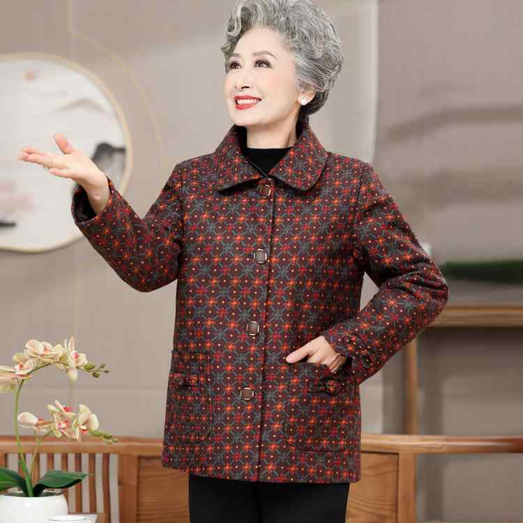 ジャケット シニア向け 高齢者 女性用 ミセス 母 祖母 ママ 襟付き チェック柄 格子柄 長袖 羽織り 春秋 カジュアル 普段使い お出かけ 上品 きれいめ ポリエステル素材 ポケット付き ミドル丈