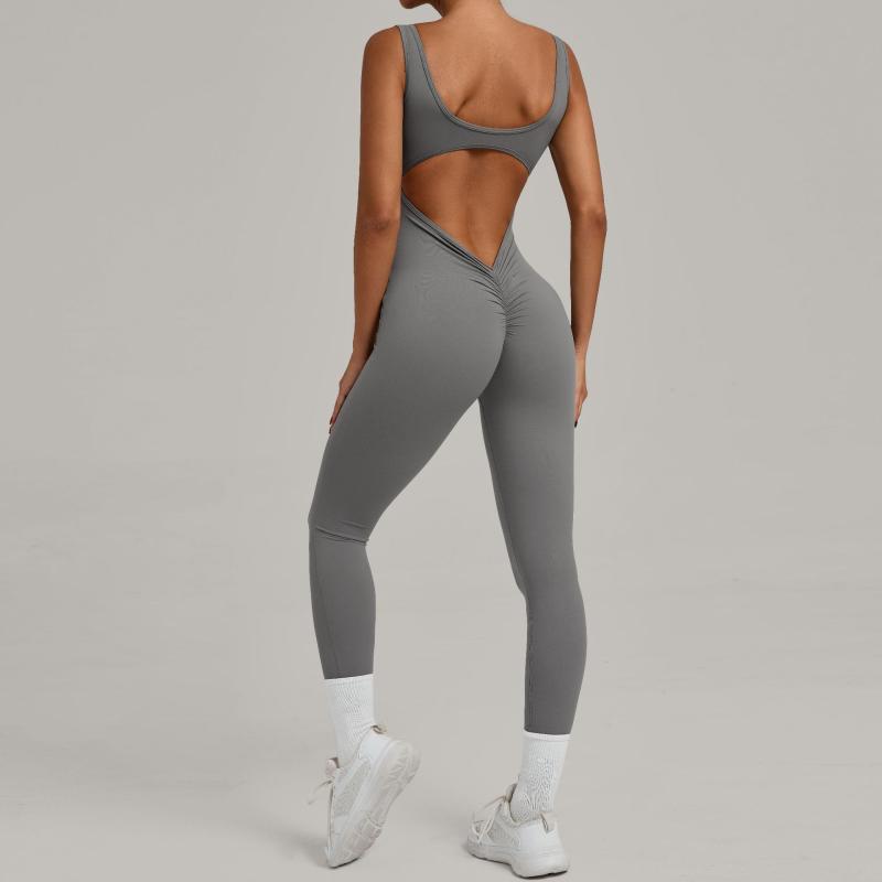 フィットネス ヨガウェア レディース ノースリーブ Vネック オールインワン ヒップアップ タイトフィット ランニング ジム トレーニング 吸湿速乾 ストレッチ ナイロン スパンデックス 欧米風