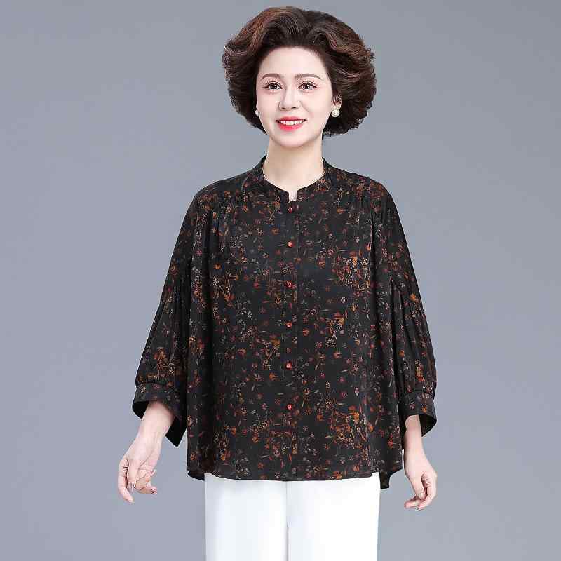 ブラウス レディース 春夏 ゆったり ルーズ レトロ ヴィンテージ風 花柄 プリント ポリエステル クルーネック ハーフボタン プルオーバー 長袖 快適 カジュアル 通勤 オフィス 総柄(x2)