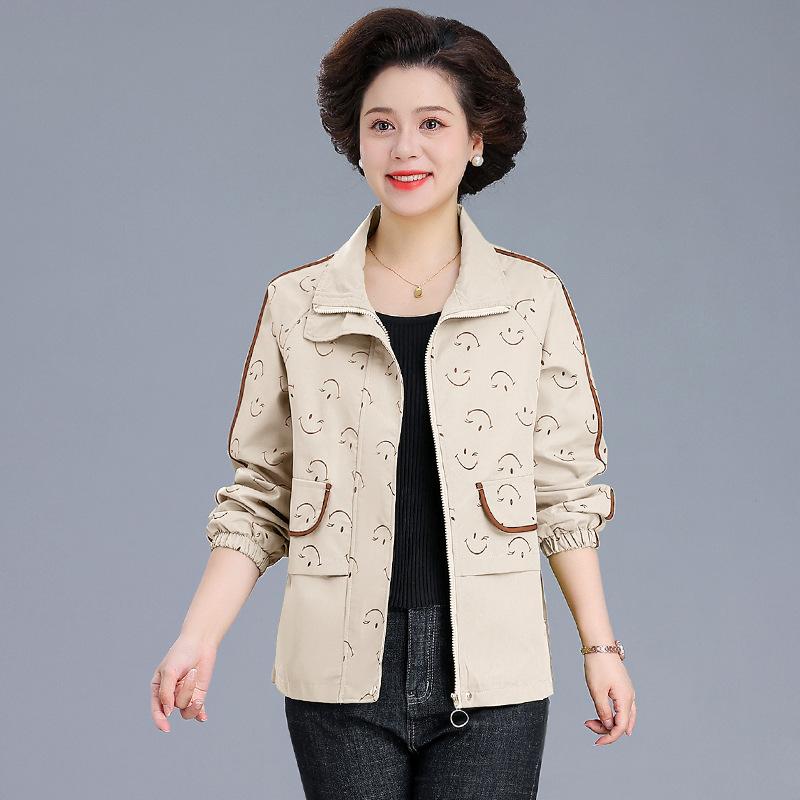 ジャケット レディース ミセス 春秋 ショート丈 ウインドブレーカー コート カジュアル きれいめ アウター 長袖 襟付き ポケット付き ポリエステル製 通勤 オフィス 母親向け グリーン カーキ