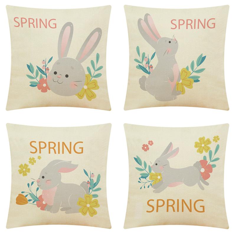 クッションカバー 抱き枕カバー 春夏 うさぎ シリーズ コットンリネン 綿麻 インテリア ソファ用 車用 ..