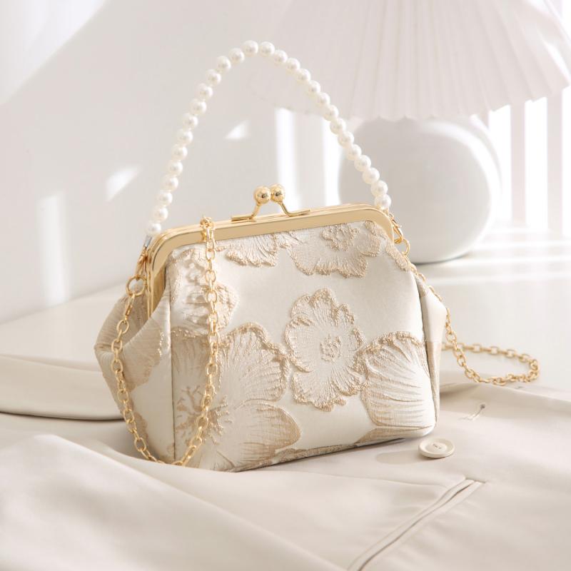 バッグ レディース 漢服 チャイナドレス 中国古典風 中華風 エレガント 上品 手提げ ワンショルダー 斜め掛け シェル型 ミニバッグ 花モチーフ チェーン ポリエステル 春夏 お出かけ 日常使い(4)