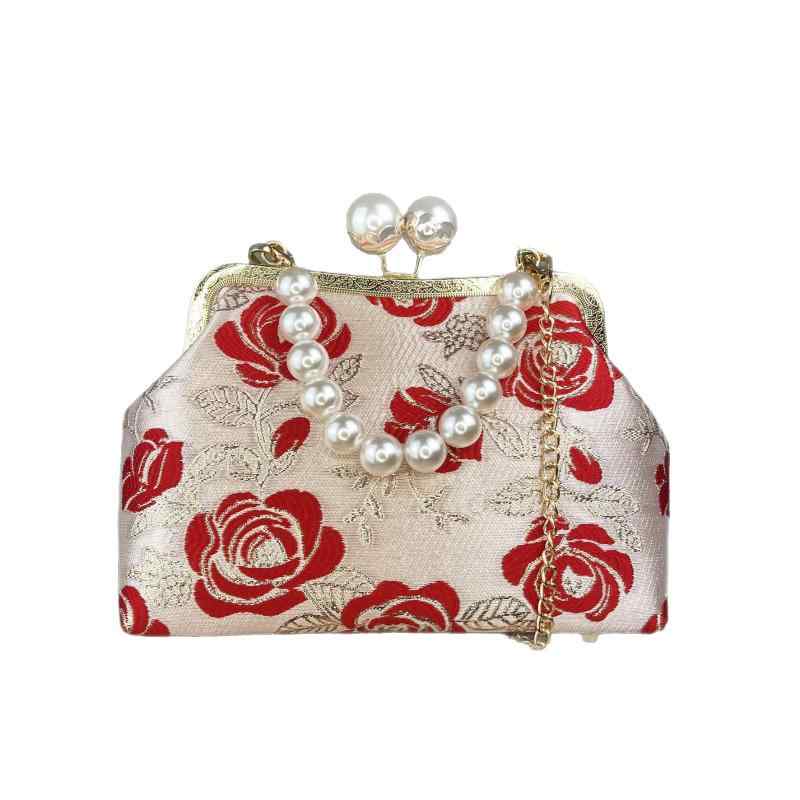 鞄 レディース チャイナ風 旗袍デザイン イブニング パーティー ミニ 小さめ 縦型 スクエア ハンドバッグ 斜めがけ 3WAY ショルダーバッグ ポリエステル製 ロック金具開閉 ファスナーポケット 軽量 丈夫 普段使い デイリーユース お出かけ 春夏(4)