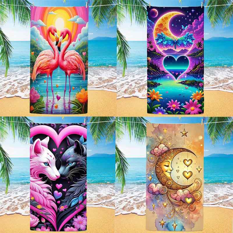 ビーチタオル 大人用 マイクロファイバー 速乾 吸水 スポーツ バス 旅行 プール 海水浴 ジム 大判 軽量 デジタルプリント 柄 コンパクト アウトドア