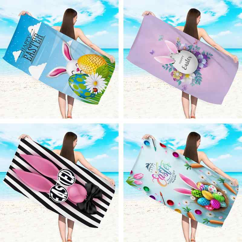 ビーチタオル 復活祭 春夏 プリント柄 欧米風 マイクロファイバー 大判 吸水 速乾 海水浴 プール 旅行 アウトドア スポーツ ジム ふわふわ 肌触り 軽量 カラフル