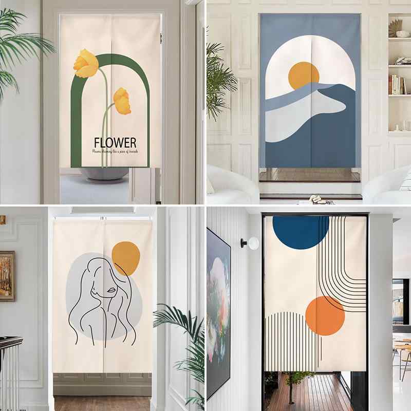 のれん 間仕切りカーテン 目隠し キッチン 台所 ダイニング 洗面所 トイレ 玄関 リビング 廊下 シンプルモダン スタイリッシュ 穴あけ不要 突っ張り式 ポリエステル 花柄 ボタニカル柄