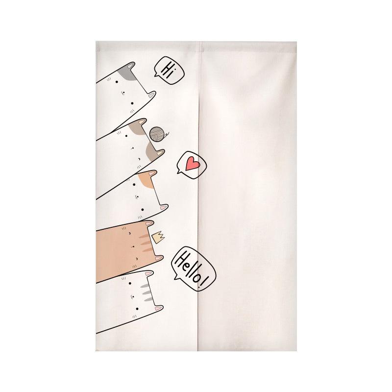 のれん モダン シンプル カートゥーン 猫モチーフ かわいい ショート丈 ポリエステル 間仕切り 目隠し 子供部屋 寝室 リビング 玄関 トイレ キッチン 脱衣所用 穴あけ不要 突っ張り棒式 おしゃれ