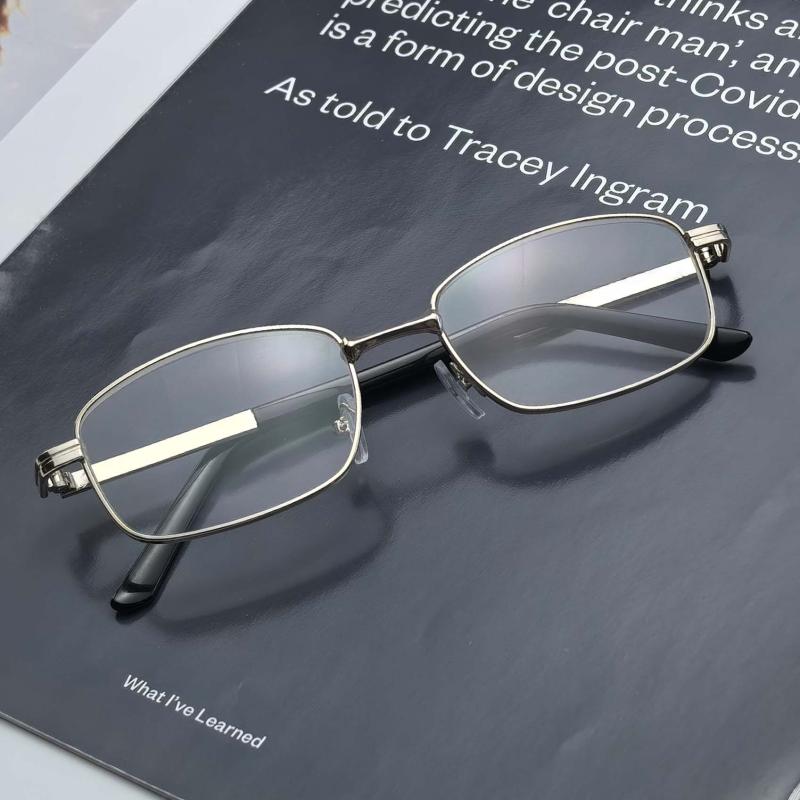 老眼鏡 男女兼用 シニア 高精細クリアレンズ 樹脂製 耐傷性 疲労軽減 メタルフレーム フルリム スクエア型 ライトゴールド おしゃれ ファッション ビジネス 普段使い 読書 リーディンググラス