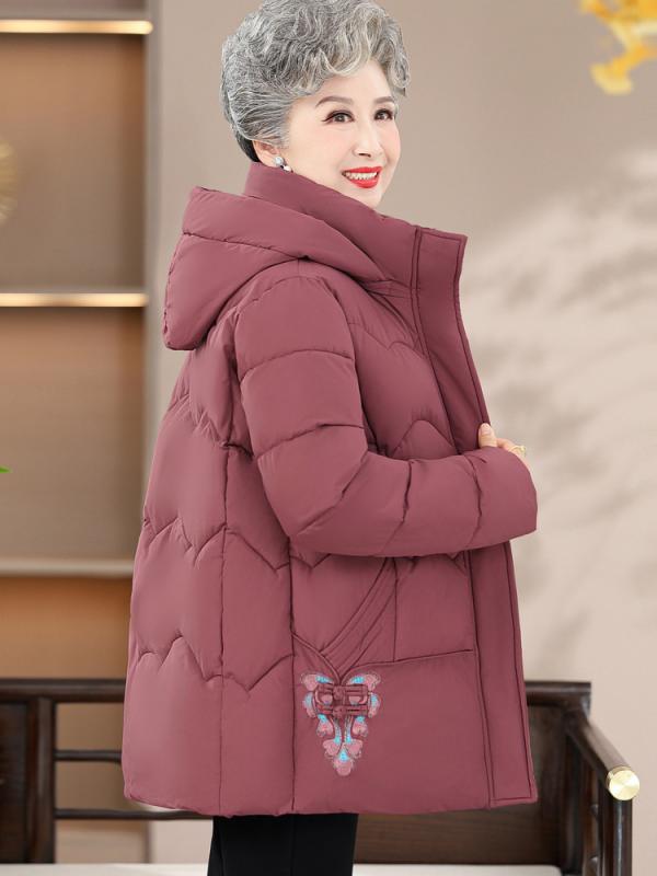 中綿ジャケット 婦人 ミセス シニア おばあちゃん 秋冬 フード付き 厚手 暖かい 防寒 アウター コート ゆったり おしゃれ 上品 普段使い お出かけ レッド パープル