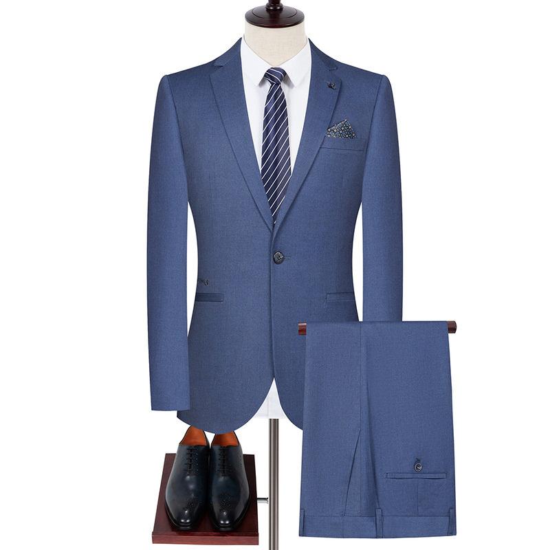 スーツ メンズ 男性用 韓国風 スリムフィット 無地 1つボタン シングルブレスト センターベント ノッチドラペル ウール混紡 厚手 ビジネス オフィス 通勤 カジュアル セットアップ フォーマル ネイビー 紺 春秋