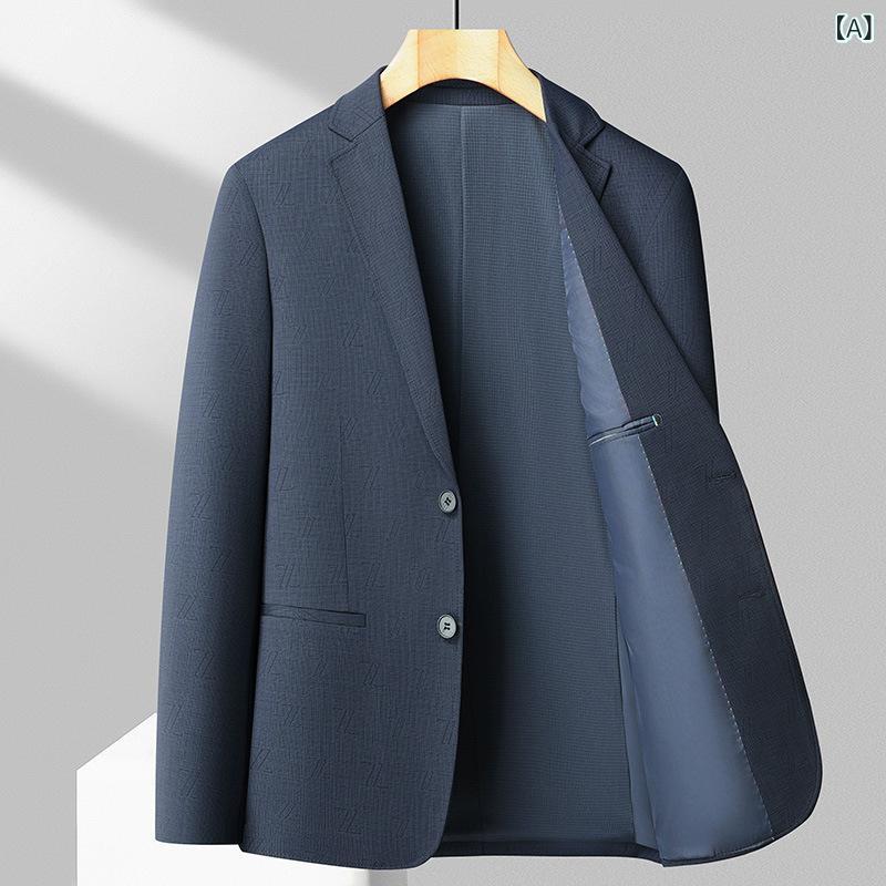 カジュアルジャケット メンズ 春夏 高級感 ライトビジネス オフィス 通勤 スリムフィット テーラードカラー 2つボタン 無地 竹繊維 ストレッチ 通気性 吸湿速乾 ノーアイロン 洗濯可能 耐摩耗性 ブルー グレー