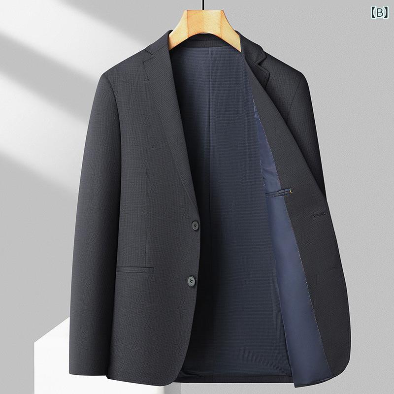 カジュアルジャケット メンズ 春夏 高級感 ライトビジネス オフィス 通勤 スリムフィット テーラードカラー 2つボタン 無地 竹繊維 ストレッチ 通気性 吸湿速乾 ノーアイロン 洗濯可能 耐摩耗性 ブルー グレー
