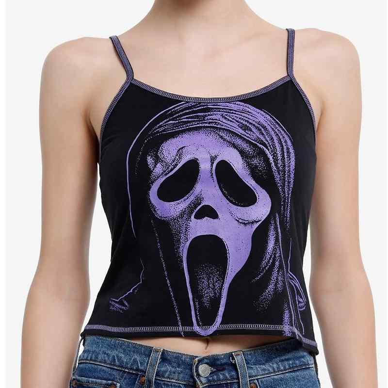 キャミソール レディース スカルプリント ドクロ柄 アメリカンレトロ セクシー ストリート ショート丈 ..