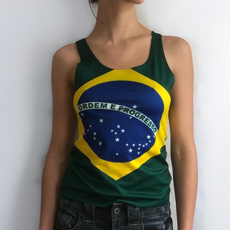 タンクトップ レディース スポーティー ストリートファッション トレンド 欧米風 セクシー スリムフィット 細見え ブラジル風プリント ショート丈 ポリエステル 伸縮性 グリーン 普段使い 春夏