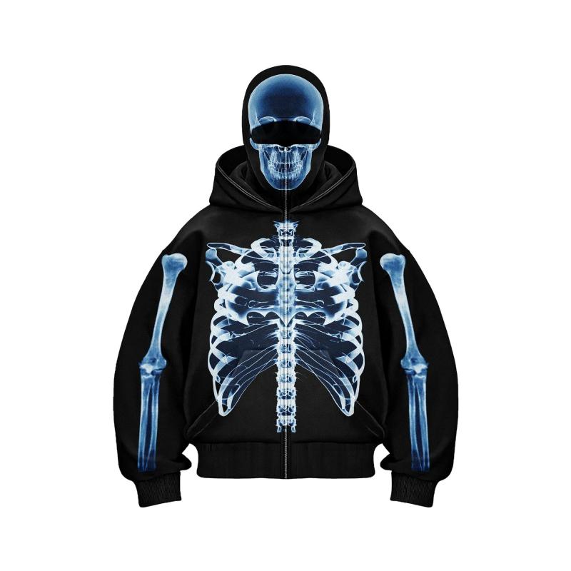 パーカー レディース ストリート ヒップホップ アメカジ スカルプリント ダブルフード ジップアップ 前..