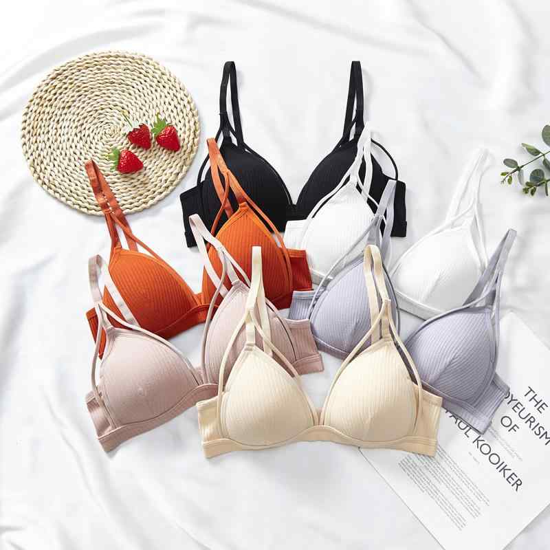 ブラジャー レディース セクシー 薄手 軽量 ノンワイヤー ワイヤレス シームレス 谷間メイク プッシュアップ 美背 バックデザイン 三角カップ フレンチスタイル 綿混 スムース