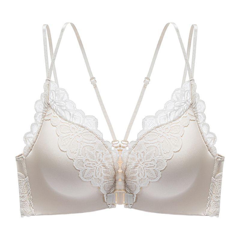 ブラジャー レディース 春夏 ノンワイヤー フロントホック レース バックデザイン 小胸 寄せ上げ 盛れる パッド入り グラデーションパッド 3/4カップ 脇高 吸汗 ナイロン 快適 補正 ホールド ブラック シャンパン ヒョウ柄 ピュアセクシー