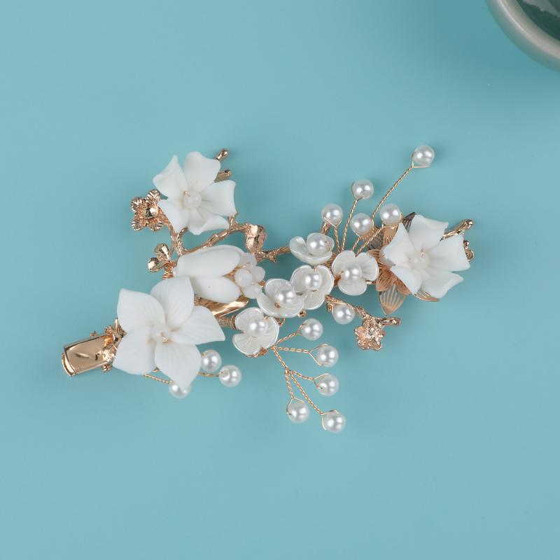 ヘアアクセサリー レディース 手作り パール セラミック ブライダル 花嫁 髪飾り アップスタイル ヘッ..