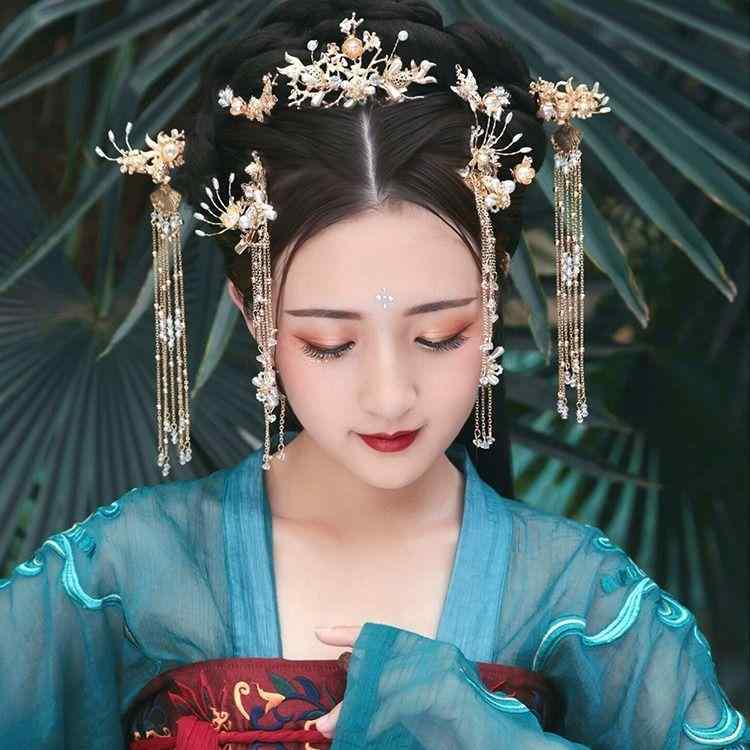 髪飾り レディース 女性用 漢服 鳳凰冠 宮廷風 古風 歩揺 タッセル エレガント ヘッドドレス フルセッ..