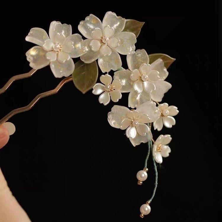 かんざし U字型 瑠璃色 フラワーモチーフ 中華風 クラシック レトロ エレガント 華やか 清楚 爽やか チ..