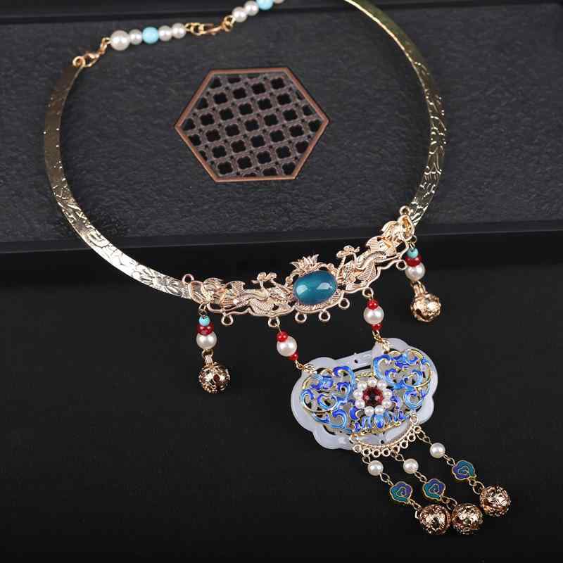 チョーカー レディース 七宝焼き 変色防止 模倣白玉 純銅 鈴 翡翠色 平安錠 漢服 ロリータ コスプレ レ..