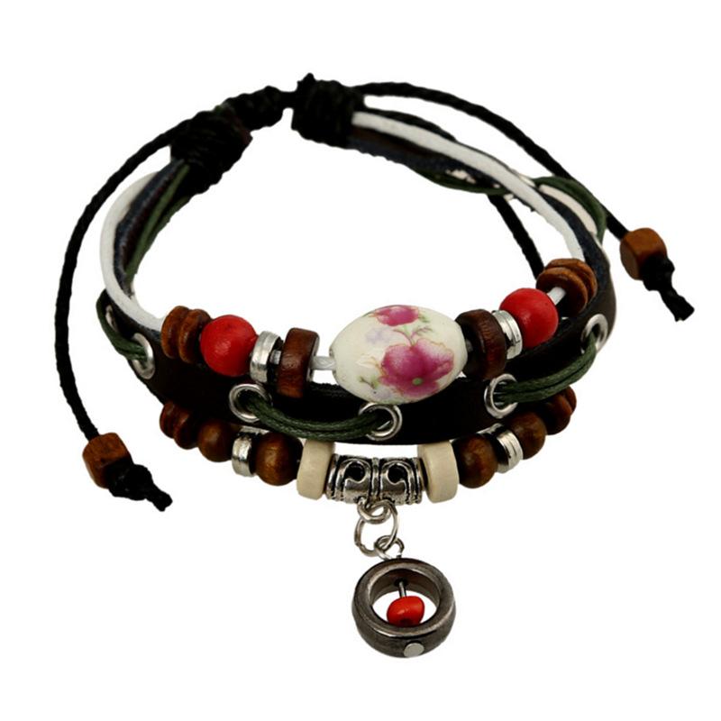 ブレスレット メンズ レディース 本革 レザー 牛革 手作り ハンドメイド ビーズ 幾何学模様 ユニセックス アクセサリー 腕飾り カジュアル 普段使い シンプ...