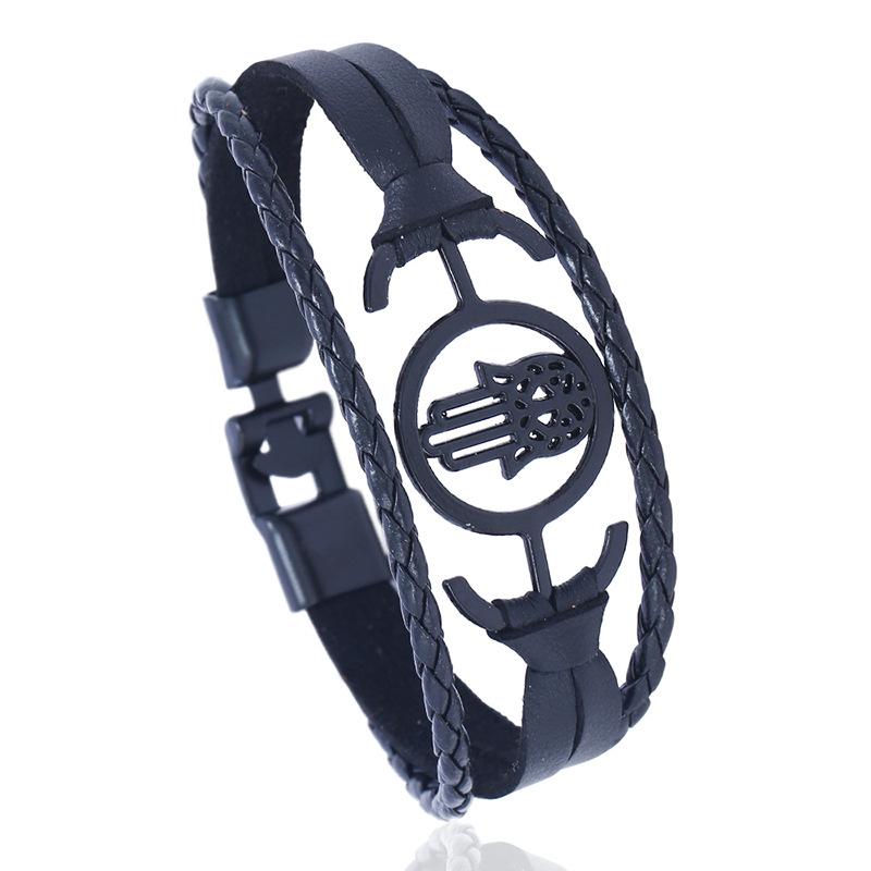 ブレスレット メンズ 手編み フェイクレザー 合皮 エスニック 民族風 レトロ 幾何学デザイン ファッション カジュアル 普段使い 腕輪 ブラック ブラウン