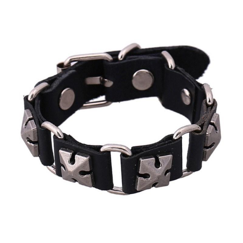 ブレスレット メンズ レディース ユニセックス 本革 牛革 レザー 接続型 ハンドメイド アクセサリー 韓国風 ストリートファッション 普段使い デイリーユース シンプル おしゃれ 黒 ブラック 腕輪 装飾品