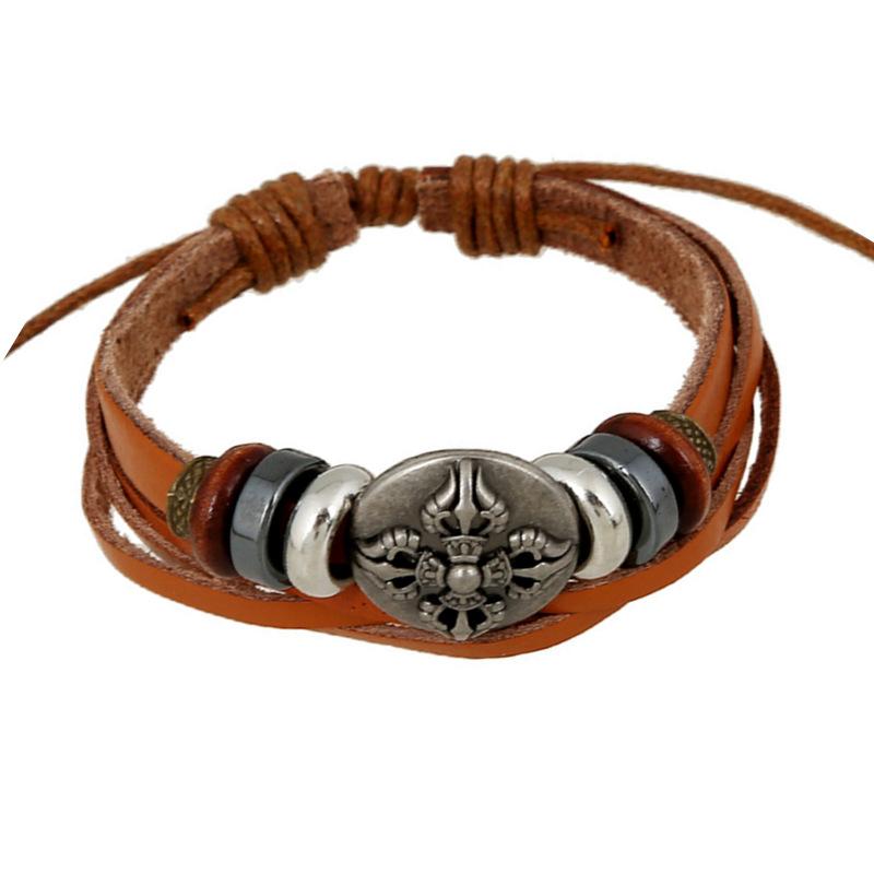 ブレスレット ユニセックス 学生向け 欧米スタイル 本革 牛革 ハンドメイド ウッドビーズ 編み込み 幾..