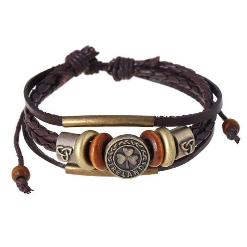 ブレスレット 男女兼用 ユニセックス 本革 牛革 レザー 編み込み メッシュ ビーズ装飾 ハンドメイド 手作り レトロ ヴィンテージ シンプル カジュアル 普段...