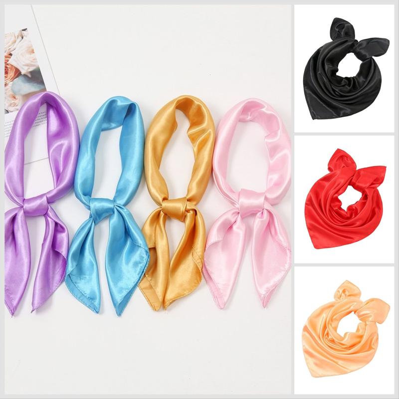 スカーフ レディース シンプル おしゃれ 韓国風 サテン シルク風 小判 無地 正方形 ビジネス オフィス 通勤 フォーマル カジュアル ファッション小物 大人女子 60cm