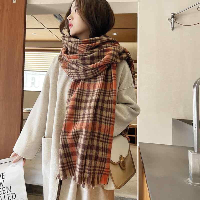 ストール レディース 秋冬 厚手 保温 フェイクカシミヤ マフラー チェック柄 フリンジ 切り替え 大判 シンプル カジュアル 普段使い 通勤 通学