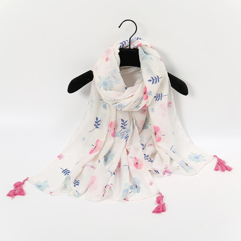 ストール レディース 上品 エレガント ナチュラル フェミニン 薄手コットン ショール 綿麻タッチ 小花プリント フリンジ 速乾 UVカット 日焼け対策 冷房対策 旅行 トラベル(4)