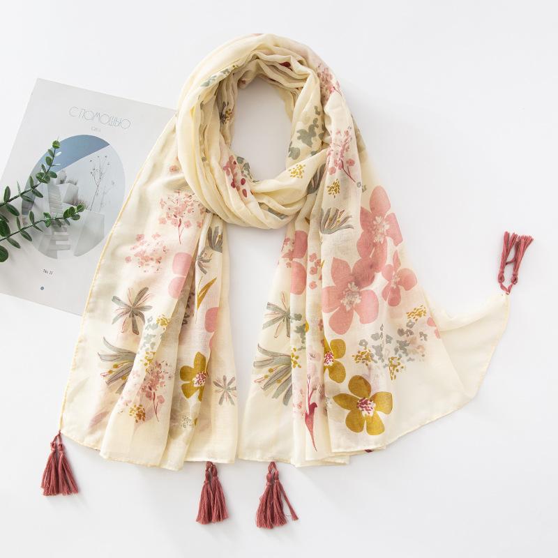 ショール レディース 女性用 小花柄 ボイル 薄手 シアー プリント 大判 UVカット 日よけ フリンジ 刺繍 スカーフ ビーチ リゾート 冷房対策