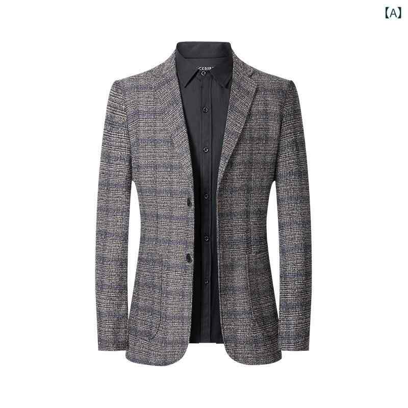 テーラードジャケット メンズ 大きいサイズ スリムフィット カジュアル ダブルボタン チェック柄 綿 コットン 春秋 ビジネス オフィス 通勤 普段使い カーキ グレー アウター