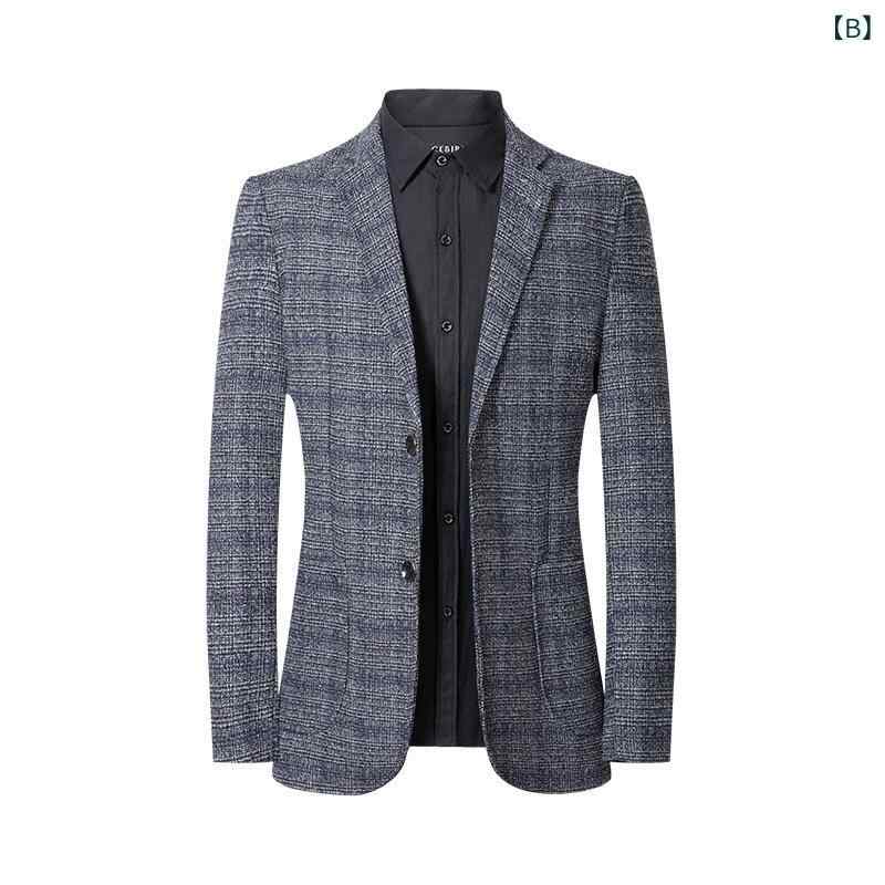 テーラードジャケット メンズ 大きいサイズ スリムフィット カジュアル ダブルボタン チェック柄 綿 コットン 春秋 ビジネス オフィス 通勤 普段使い カーキ グレー アウター