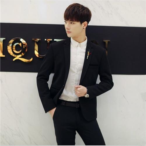 ジャケット メンズ スリムフィット 細身 韓国風 テーラードジャケット ブレザー カジュアル シングルボタン 無地 長袖 綿混 春秋 通勤 ビジネス ブラック ブルー系