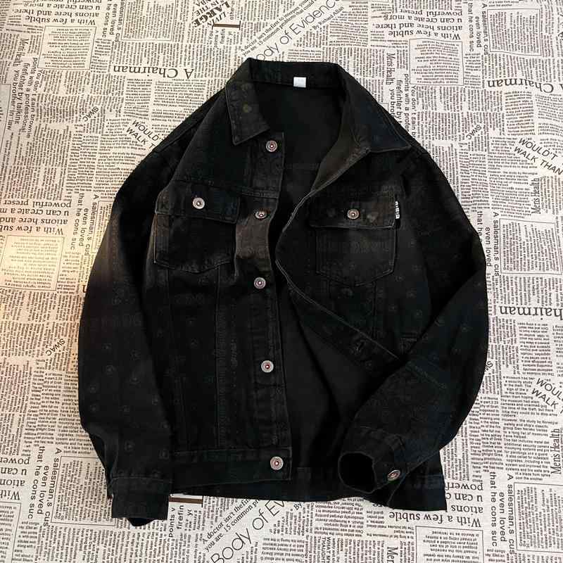 ジャケット メンズ 男性用 デニム カジュアル ストリートファッション おしゃれ ペアルック カップルコーデ アウター 長袖 ブラック レギュラーフィット 秋冬