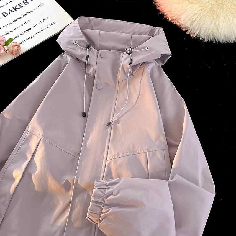 ジャケット カップル ペア フード付き ジップアップ 無地 立体感 斜めポケット ワークジャケット ブルゾン ゆったり ルーズフィット 秋物 カジュアル アイボリー ブラック グリーン パープル