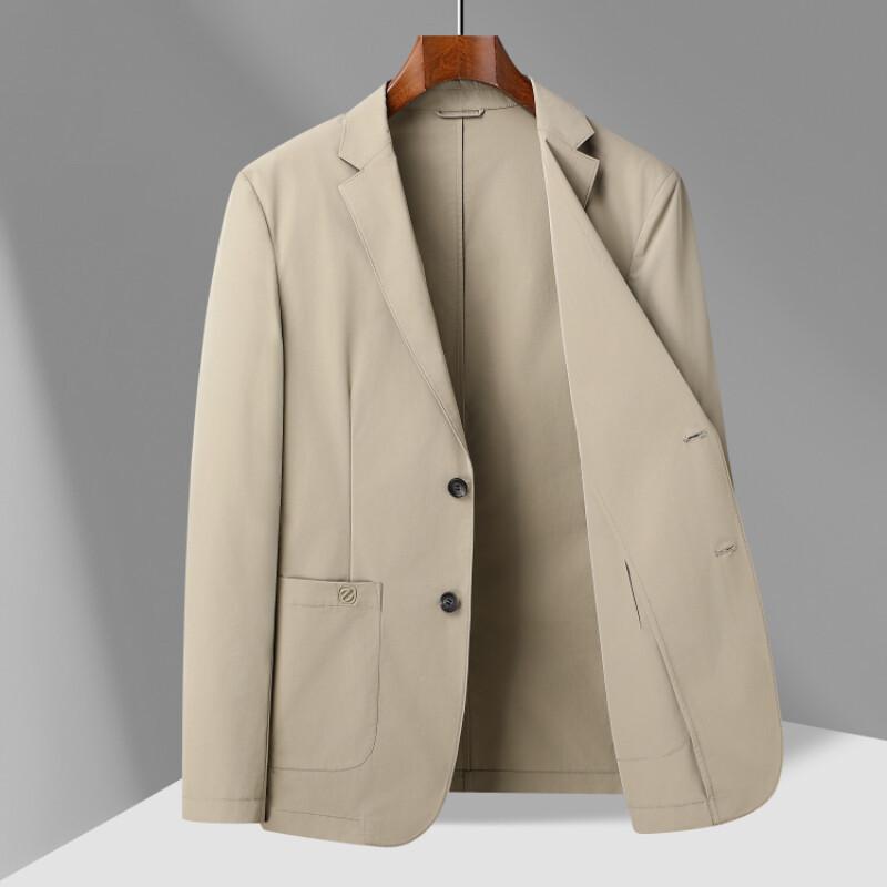 テーラードジャケット メンズ カジュアル ビジネス オフィス 通勤 春秋 薄手 軽量 無地 上質 シワになりにくい ポリエステル混紡 ストレートシルエット シングル2つボタン 大人用 アイボリー ライトベージュ 普段使い