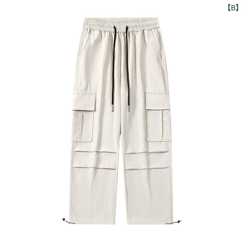 ひんやり 涼しい 快適 ジーンズ 薄手 涼しい 涼しい 夏 ワイドレッグ パンツ ダメージ レトロ パンツ アメリカン ストリート パンツ