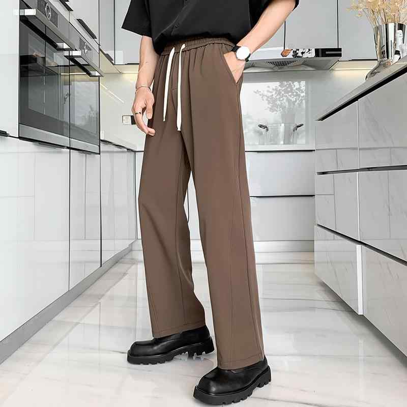 カジュアルパンツ メンズ ハイウエスト ストレート 接触冷感 ドレープ感 立体裁断 薄手 軽量 高ストレッチ 竹繊維 春夏 グレー ブラック ブラウン