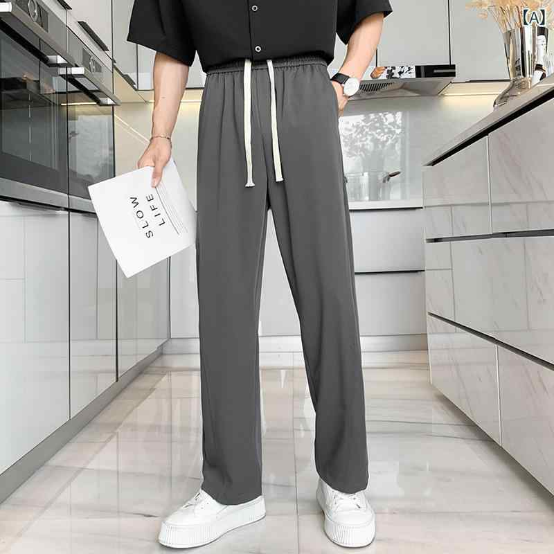 カジュアルパンツ メンズ ハイウエスト ストレート 接触冷感 ドレープ感 立体裁断 薄手 軽量 高ストレッチ 竹繊維 春夏 グレー ブラック ブラウン