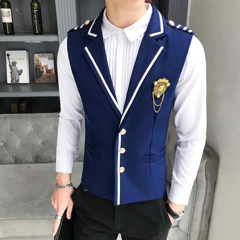 ベスト メンズ 無地 肩章 ジレ チョッキ スリムフィット 綿 制服 ユニフォーム サービス業 飲食店 ホテ..