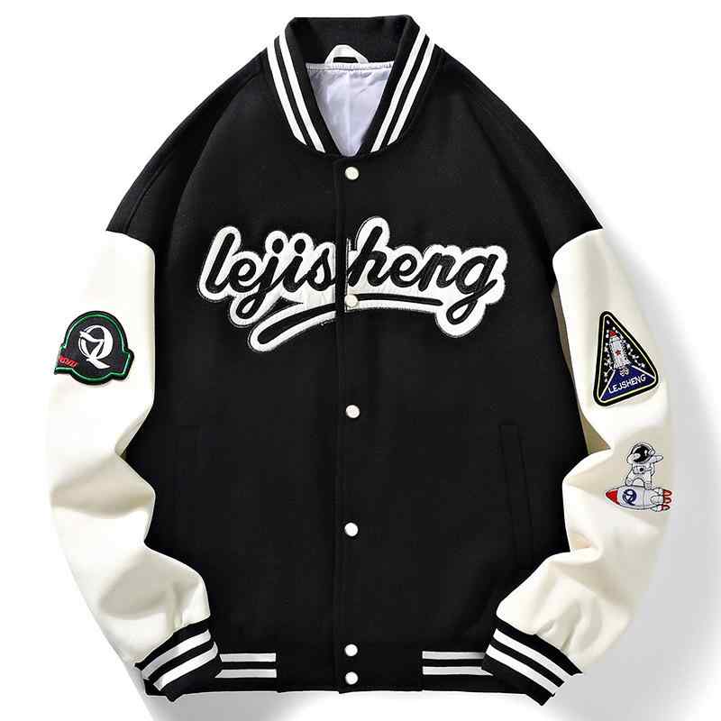 スタジャン メンズ アメリカン レトロ ヒップホップ ルーズシルエット オーバーサイズ スタンドカラー スウェット ブルゾン ジャンパー カジュアル ストリートファッション 春秋 アウター