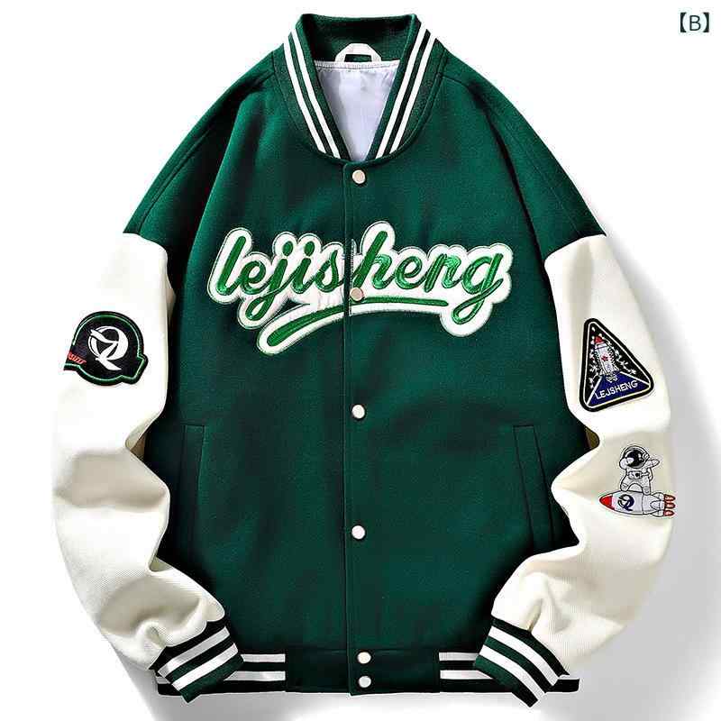 スタジャン メンズ アメリカン レトロ ヒップホップ ルーズシルエット オーバーサイズ スタンドカラー スウェット ブルゾン ジャンパー カジュアル ストリートファッション 春秋 アウター