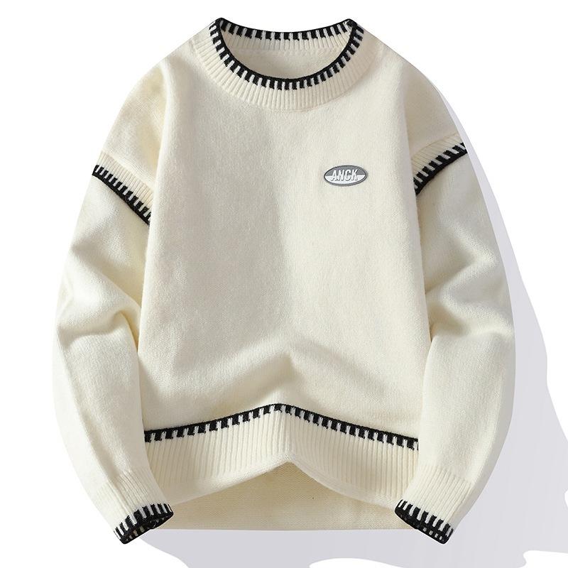 ニット メンズ 秋冬 厚手 綿混 ポリエステル混 セーター プルオーバー クルーネック 丸首 長袖 ゆったり ルーズフィット ウォッシャブル イージーケア カジュアル 普段使い